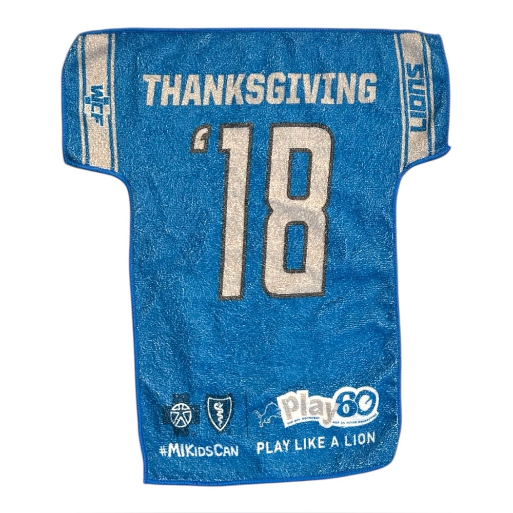 DETROIT LIONS Rally Towel 2018 Thanksgiving Jersey Shaped NFL Football